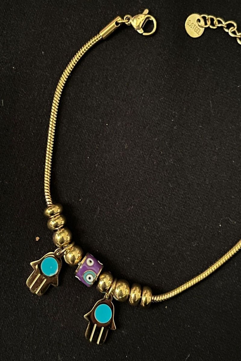 Fatma Ana Eli Figürlü Nazar Boncuklu Çelik Pandora Bileklik