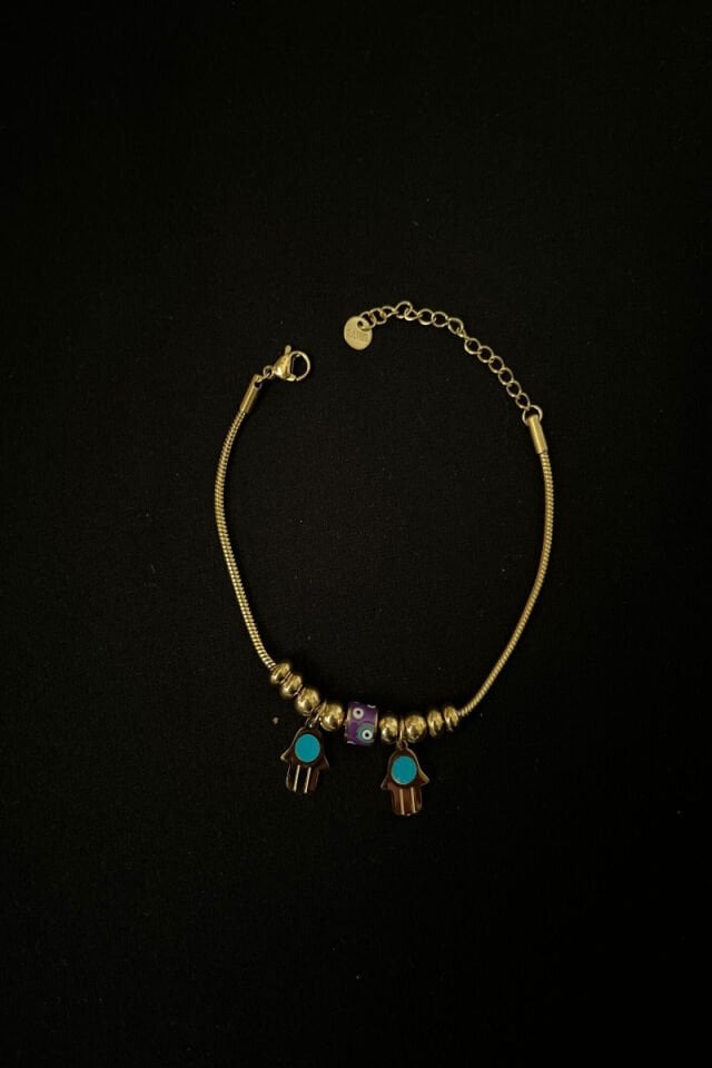 Fatma Ana Eli Figürlü Nazar Boncuklu Çelik Pandora Bileklik