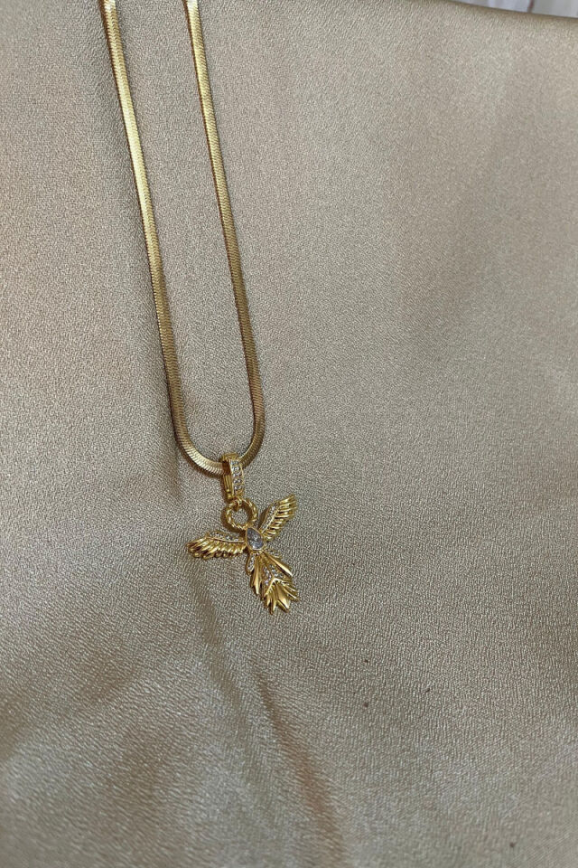 Zirkon Taşlı Anka Kuşu Figürlü İtalyan Zincirli Lüks Çelik Kolye