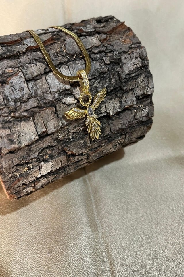 Zirkon Taşlı Anka Kuşu Figürlü İtalyan Zincirli Lüks Çelik Kolye