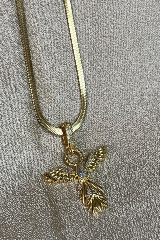 Zirkon Taşlı Anka Kuşu Figürlü İtalyan Zincirli Lüks Çelik Kolye