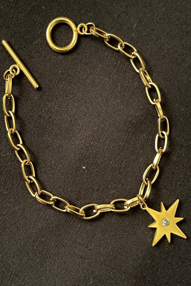 Yıldız Detaylı Zirkon Taşlı Çelik Bileklik