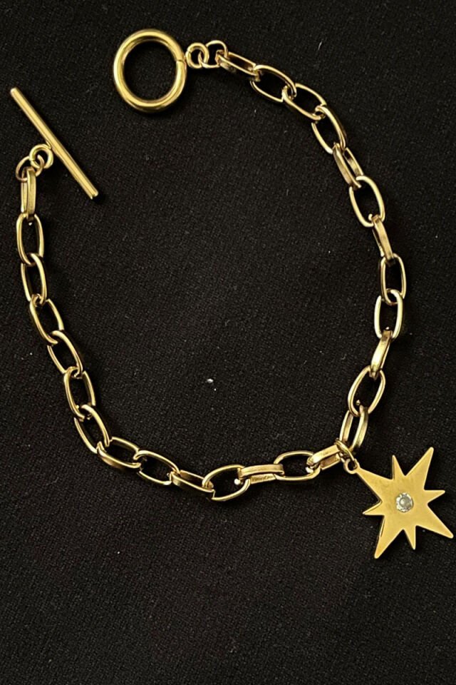 Yıldız Detaylı Zirkon Taşlı Çelik Bileklik