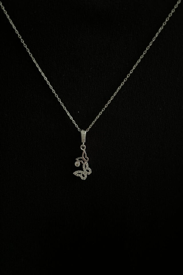 Kelebek Detaylı Mini Zirkon Taşlı Lüks Çelik Kolye