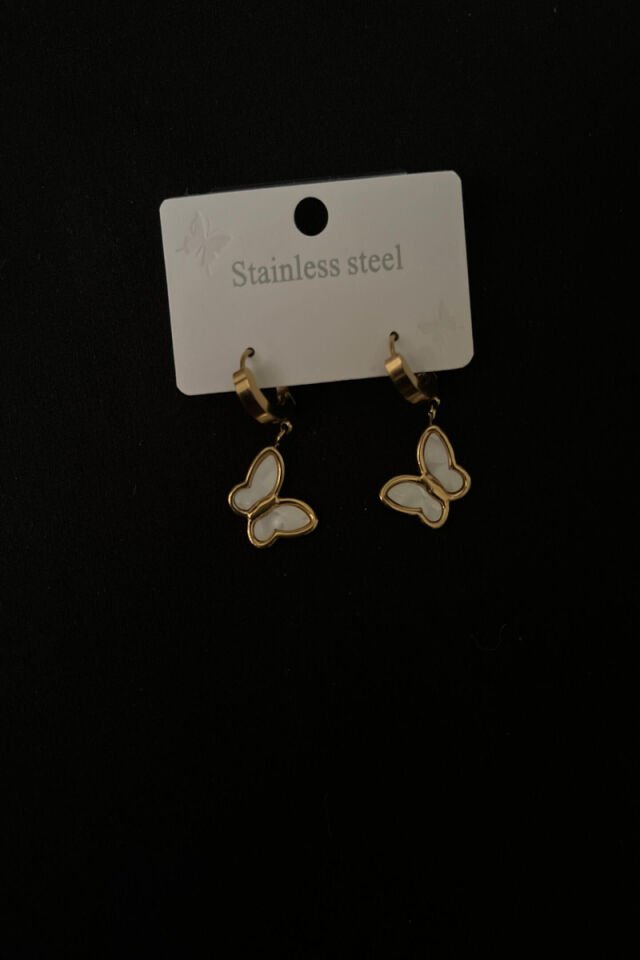 Kelebek Detaylı Lüks Çelik Küpe