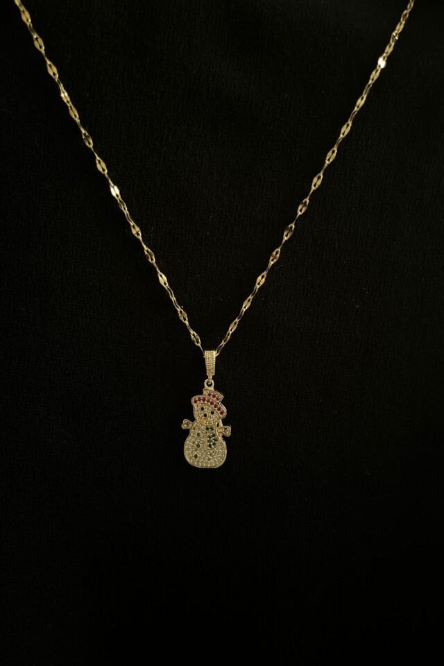 Kardan Adam Figürlü Taşlı Lüks Çelik Kolye