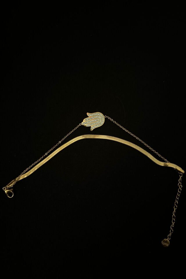 Fatma Ana Eli Figürlü Zirkon Taşlı İtalyan Zincirli Lüks Çelik Bileklik