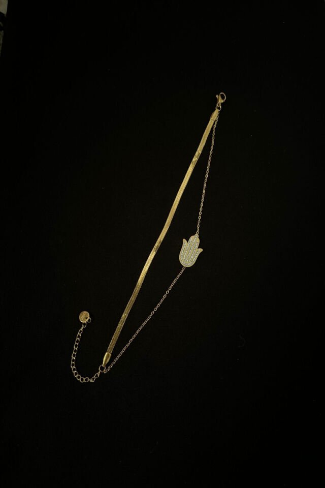 Fatma Ana Eli Figürlü Zirkon Taşlı İtalyan Zincirli Lüks Çelik Bileklik