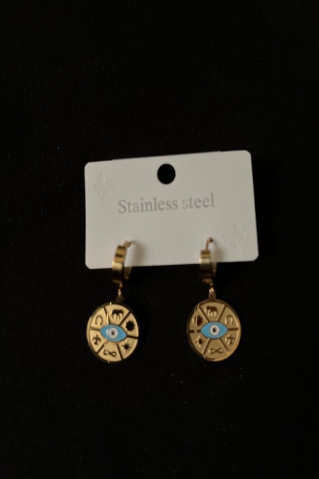 Sembol Detaylı Nazar Göz Çelik Küpe