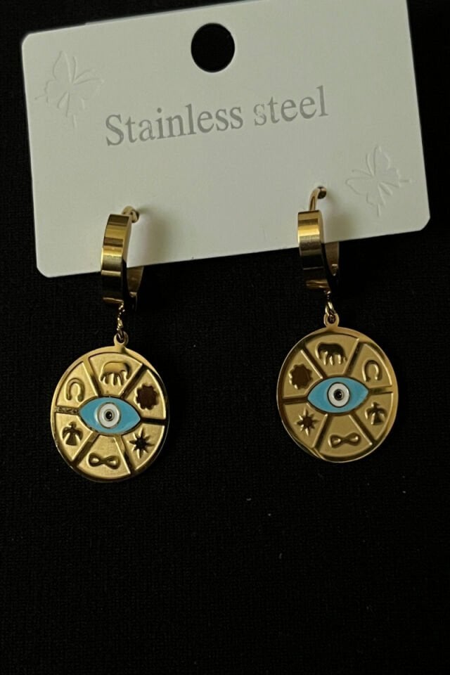 Sembol Detaylı Nazar Göz Çelik Küpe