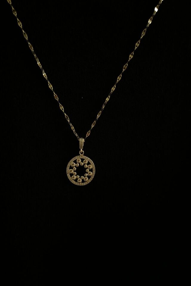 Bilye Tasarımlı Zirkon Taşlı Çelik Kolye