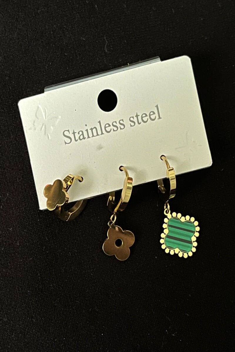 3'lü Yonca Modeli Çelik Küpe