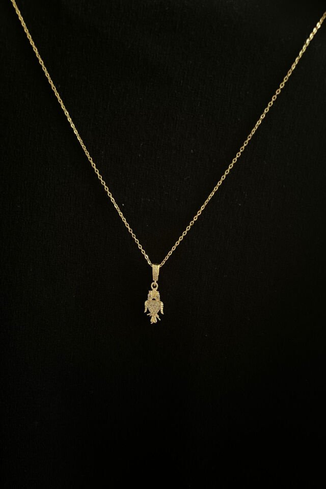 Baykuş Detaylı Taşlı Çelik Kolye