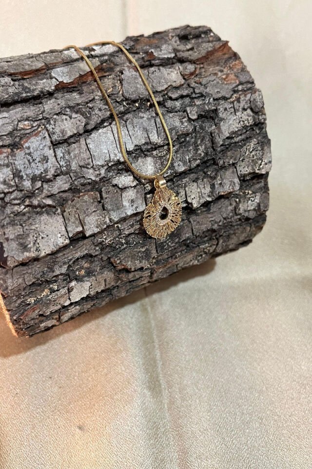 Özel Tasarım Organik Form Detaylı Zirkon Taşlı Çelik Vintage Kolye