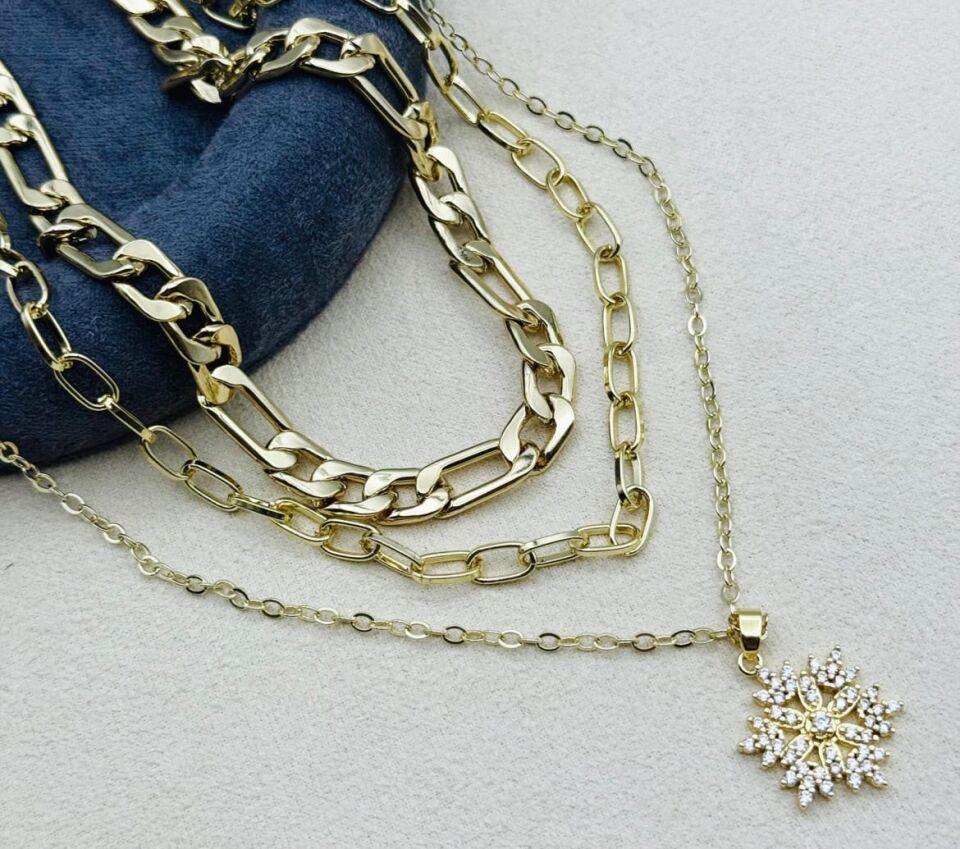 Xuping Model Vip Çelik Zirkon Taşlı Kar Tanesi 3'lü Set Kolye