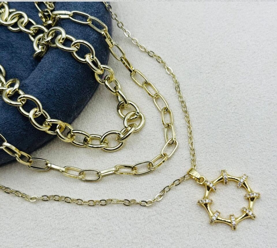 Xuping Model Vip Çelik Zirkon Taşlı Dümen 3'lü Set Kolye