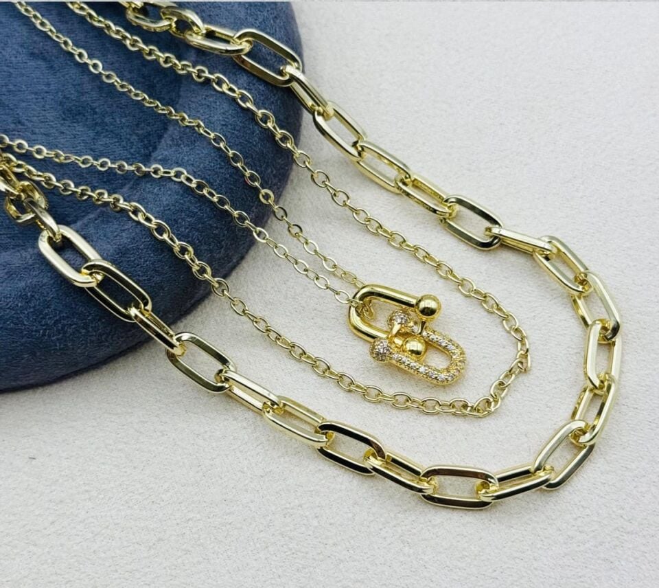 Xuping Model Vip Çelik Zirkon Taşlı Tiffany 3'lü Set Kolye