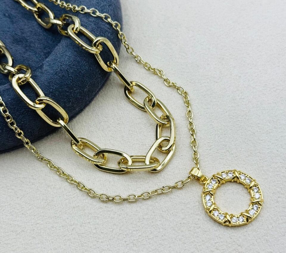 Xuping Model Vip Çelik Zirkon Taşlı Tiffany Halka 3'lü Set Kolye