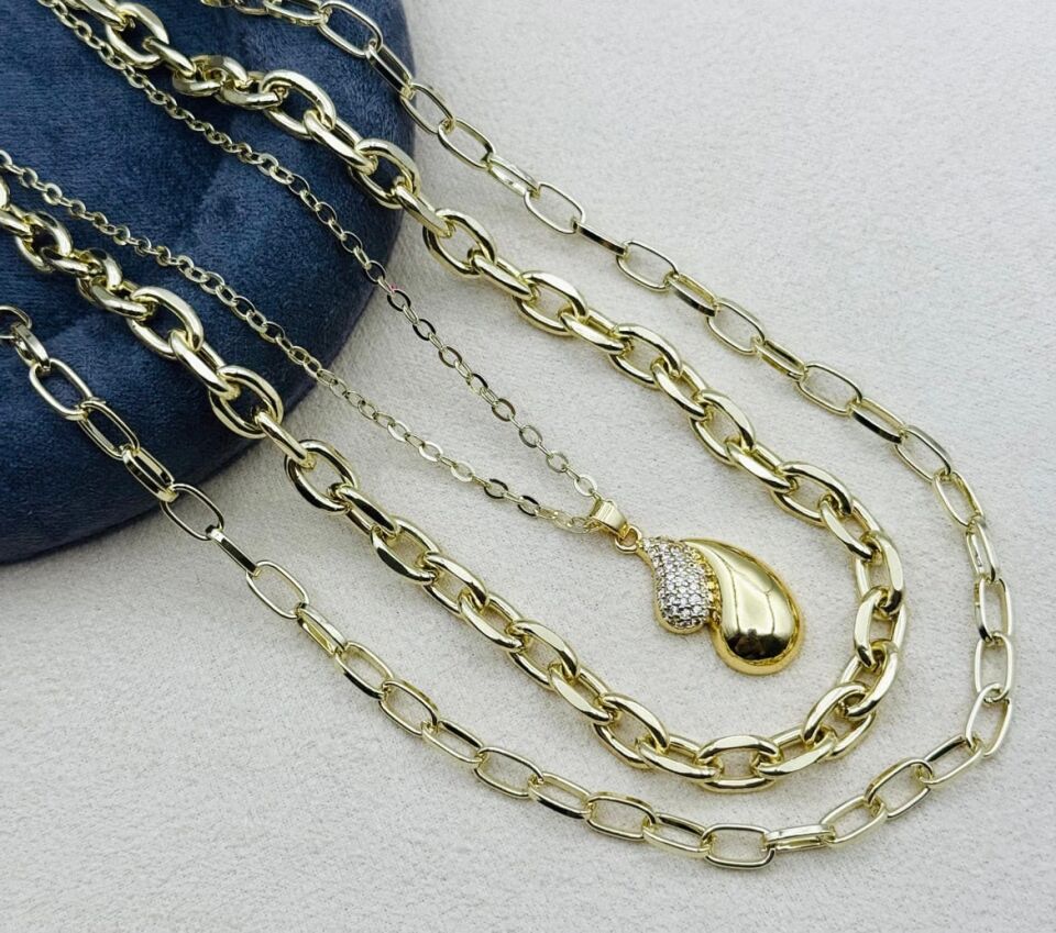 Xuping Model Vip Çelik Zirkon Taşlı Damla 3'lü Set Kolye