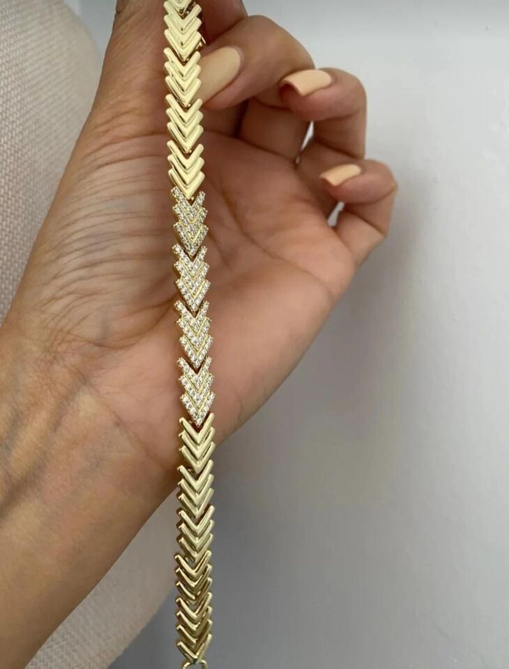 Xuping 14K Altın Kaplama Trend Zirkon Taşlı Balık Sırtı Model Çelik Bileklik
